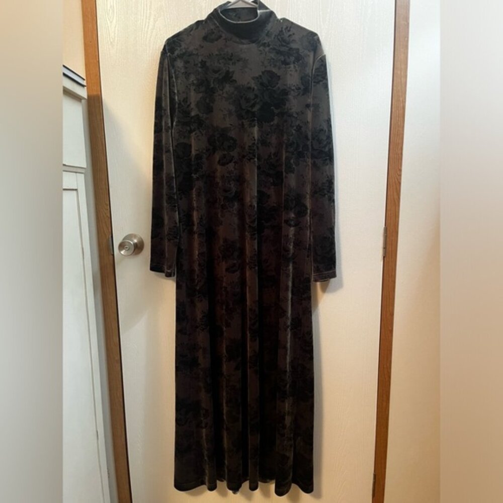 Vintage Jones New York Dress Green Floral Velvet Burnout Romantic Goth XL